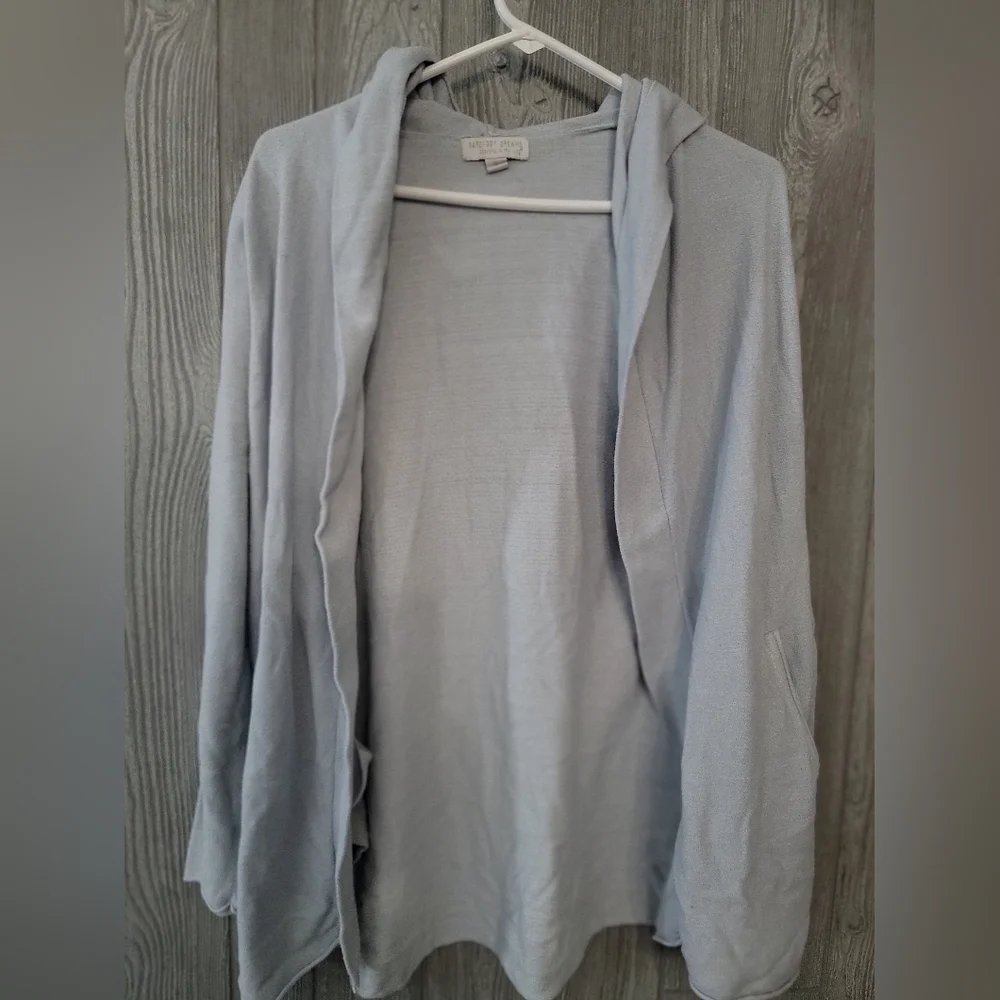 ♡Barefoot Dreams Light Gray Women's‎ Cardigan Sweater, Minor Wash Wear.